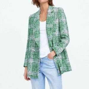 Zara Green Tweed Blazer Sz S